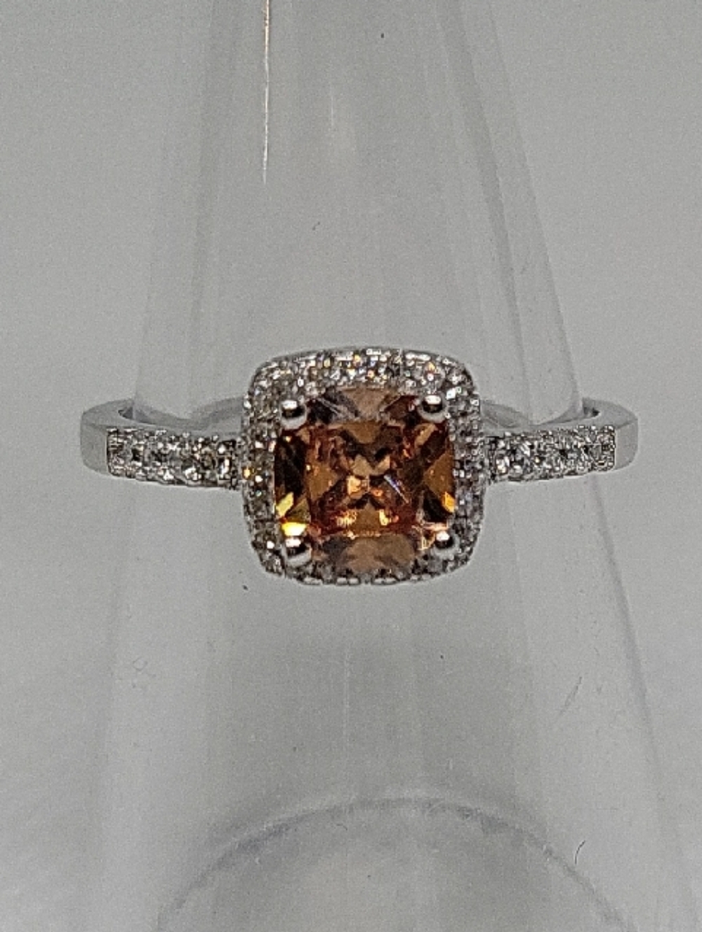 Orange Morganite Center Stone with Pavé Halo